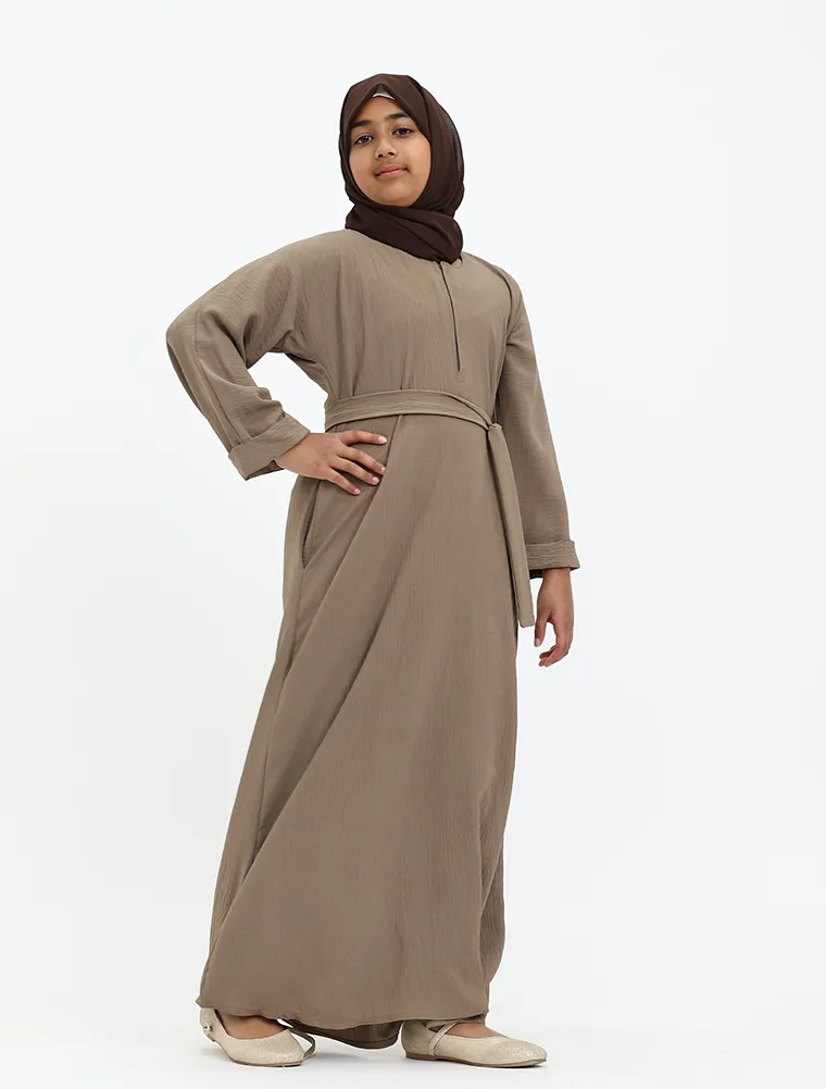 Mocha Linen Feel Basic Girls Abaya
